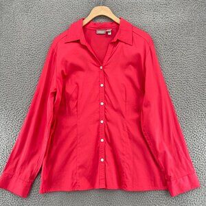 Chicos Shirt Womens 2 US Large Red Button Up V Neck Collar Long Sleeve Everyday